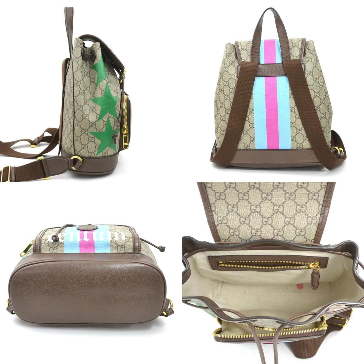 Gucci Brown Multi-Color Gg Supreme Leather Backpack ( )