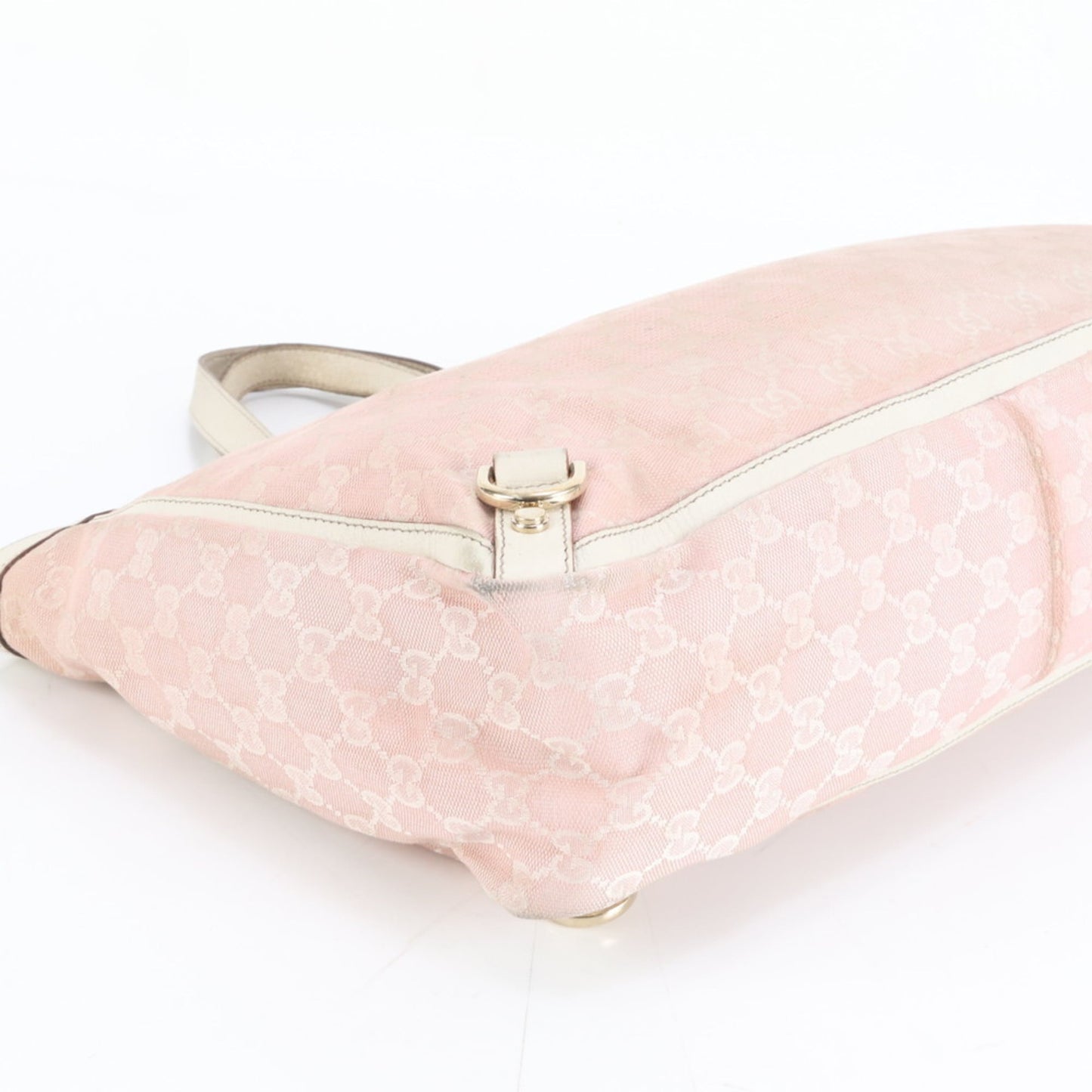 Gucci Pink Beige Leather Canvas Tote Bag ( )
