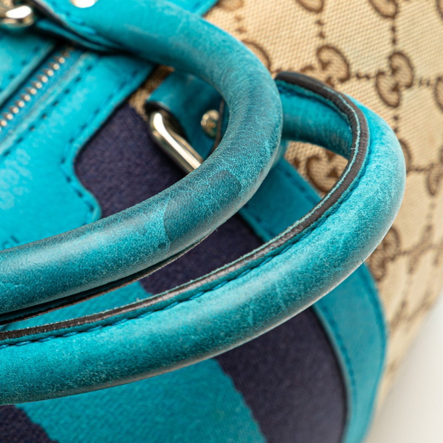 Gucci Beige Blue Gg Canvas Leather Handbag Shoulder Bag ( )