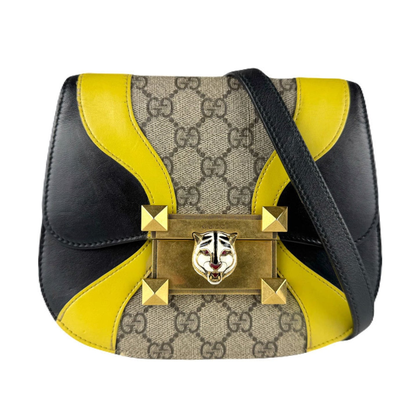 Gucci Black Brown Yellow Gg Supreme Leather Shoulder Bag ( )