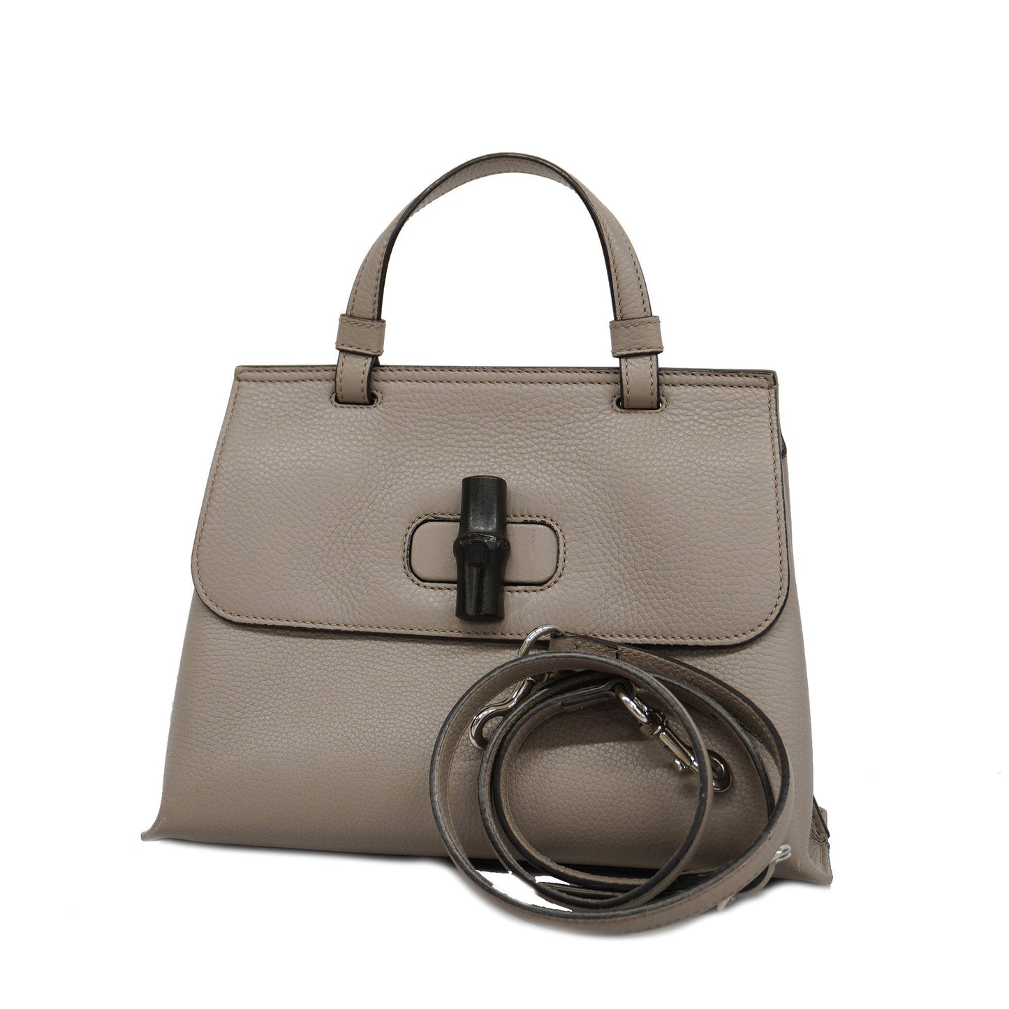 GUCCI Auth  Bamboo 2way Bag 370831 Women's Leather Handbag,Shoulder Bag Grayish