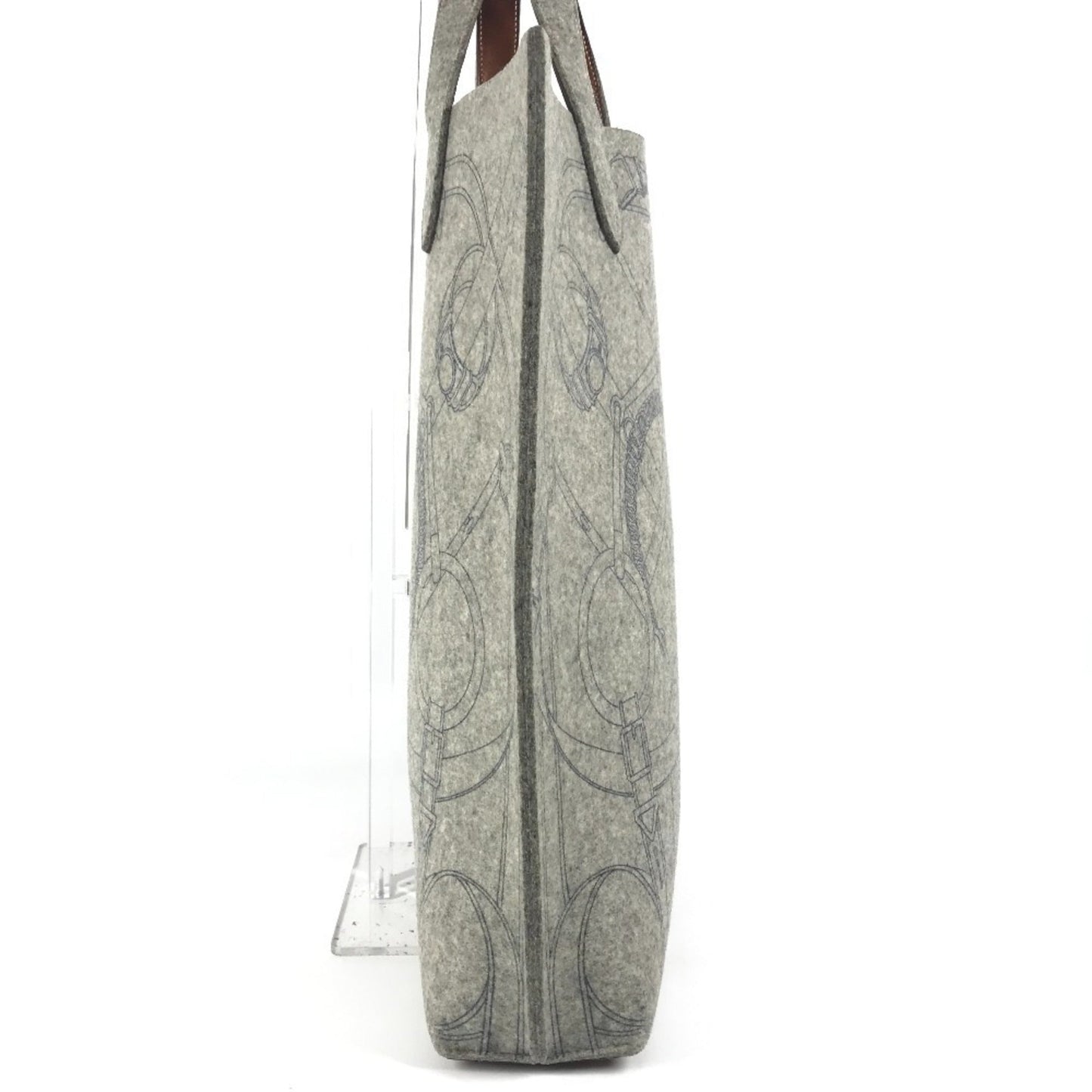 Hermes Karimi Brown Gray Felt Leather Shoulder Bag Tote Bag ( )