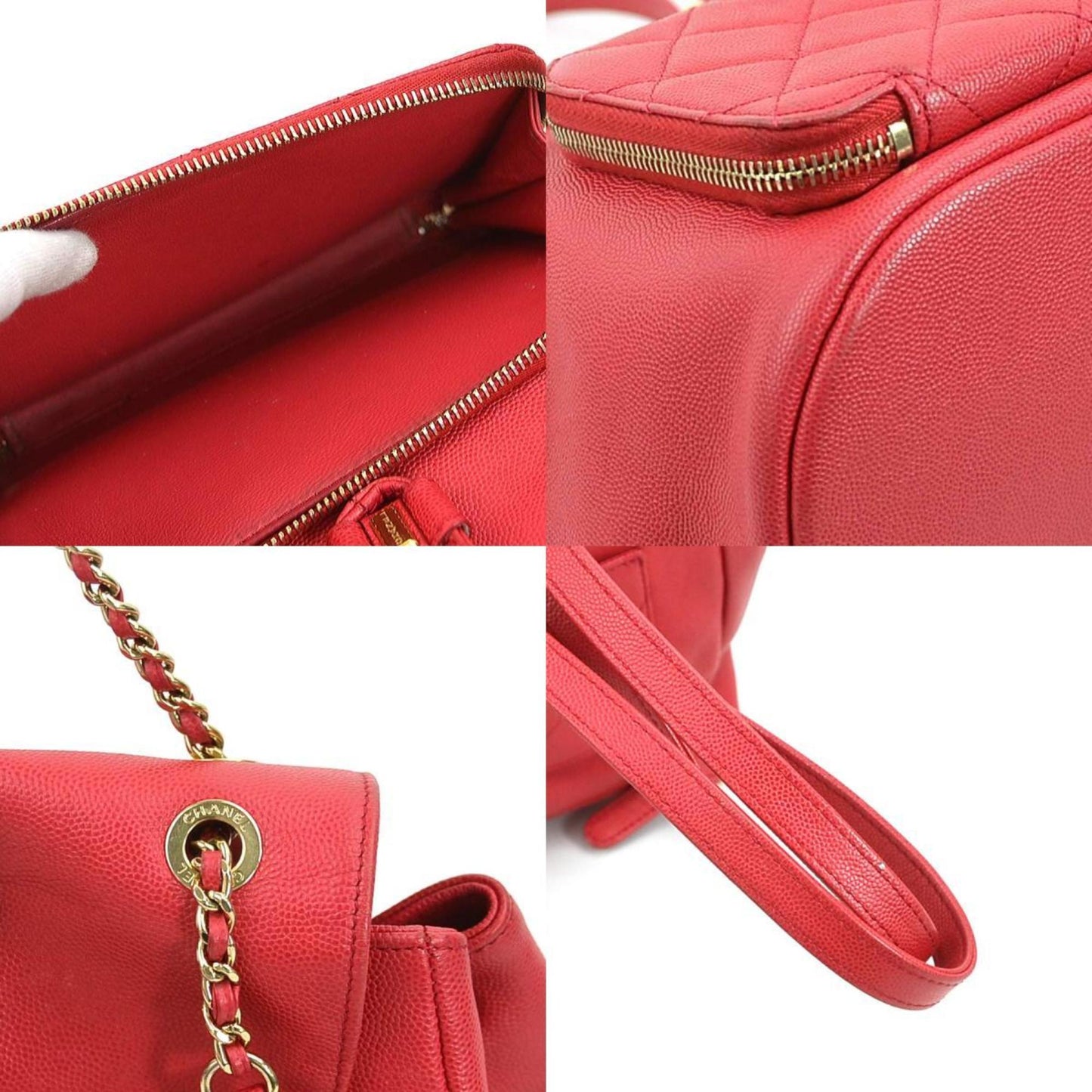 CHANEL Backpack Caviar Skin Leather Pink Red Gold Women's a0373