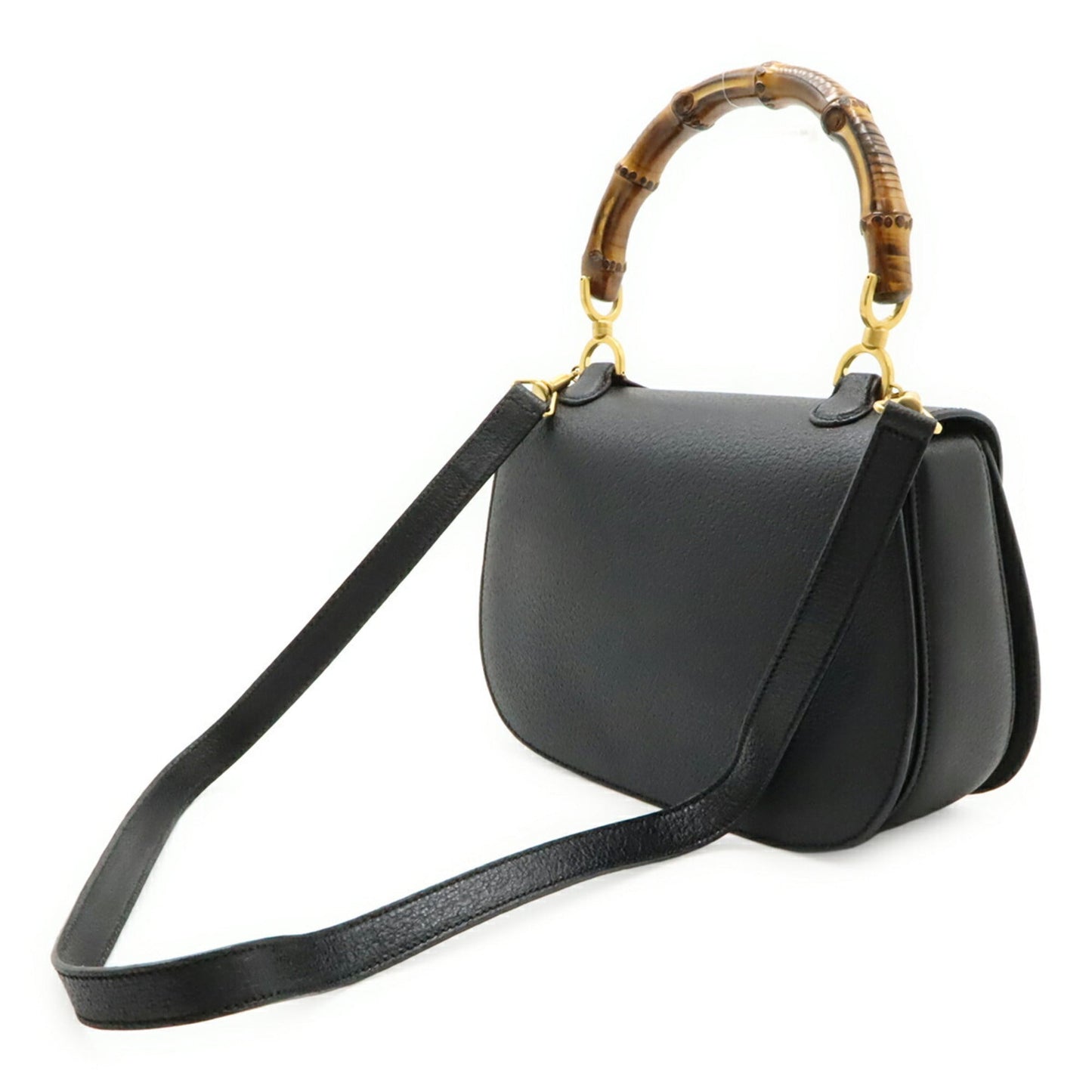 Gucci Black Bamboo Leather Handbag Shoulder Bag ( )