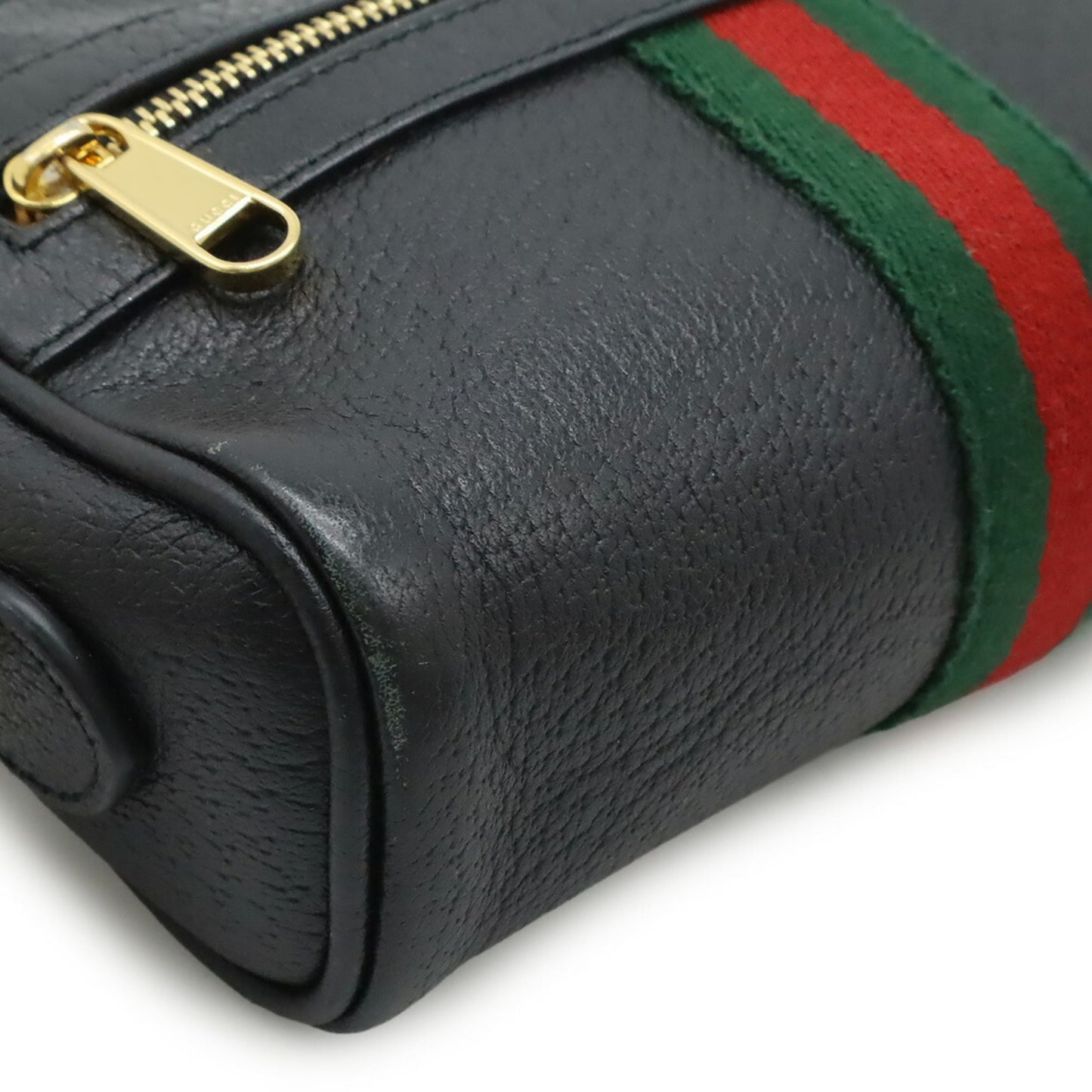 Gucci Black Green Red Color Leather Pochette Shoulder Bag ( )