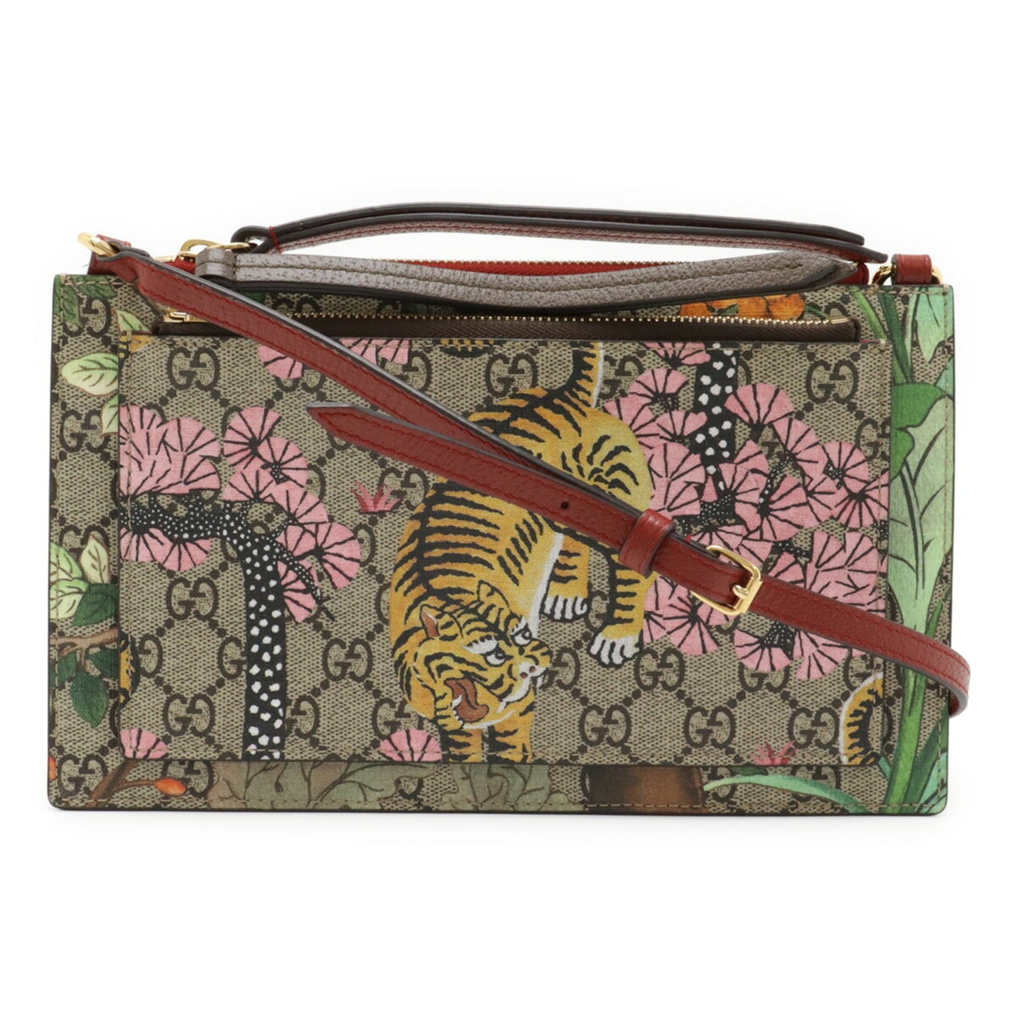 Gucci Beige Multi-Color Red Color Gg Supreme Canvas Leather Shoulder Bag ( )