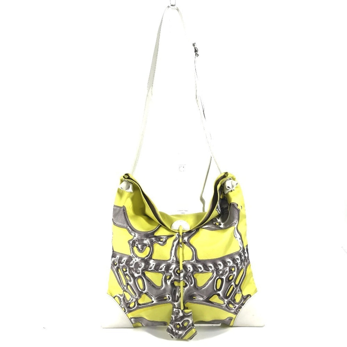 Hermes White Yellow Silk Leather Shoulder Bag ( )