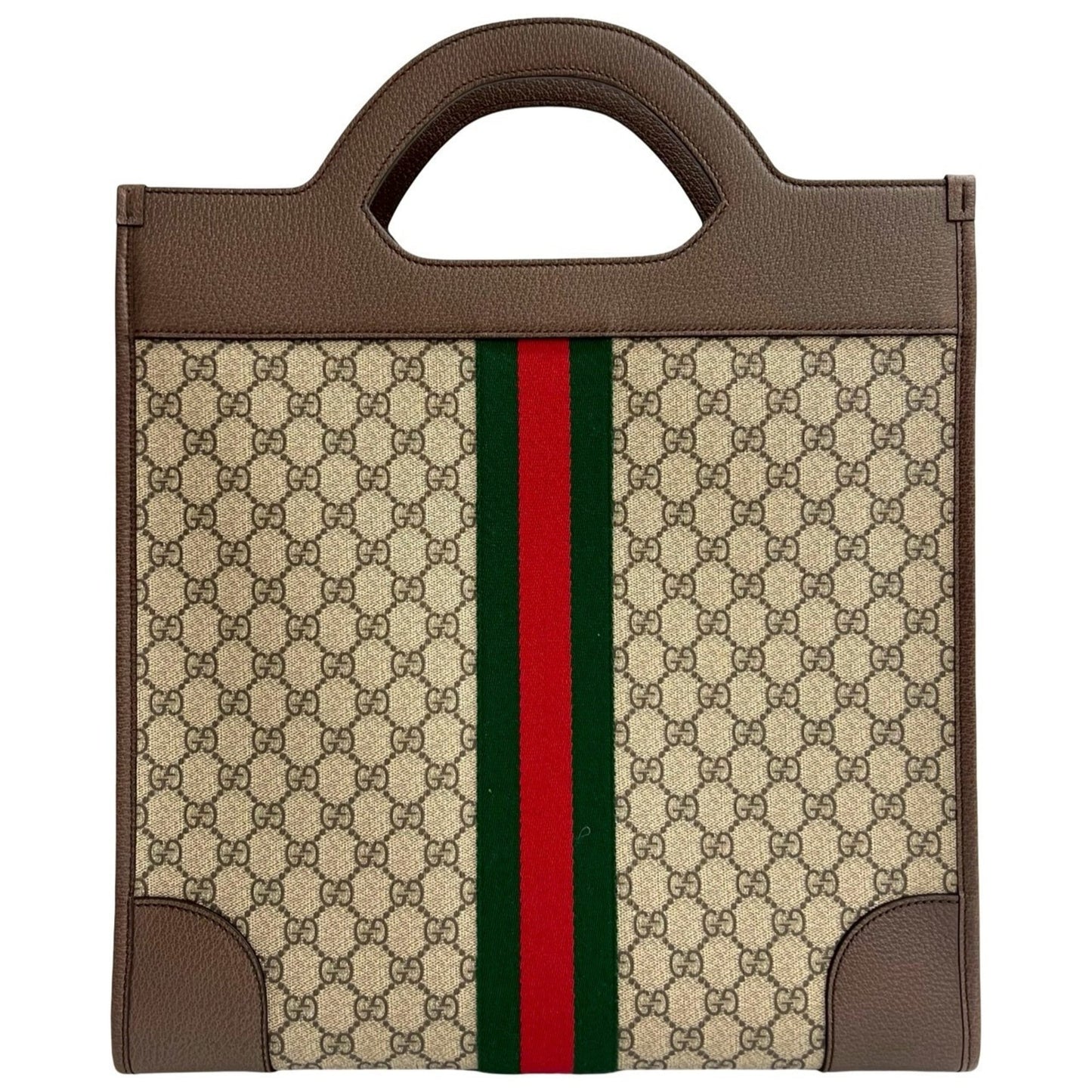 Gucci Brown Green Red Color Leather Pvc Handbag Tote Bag ( )