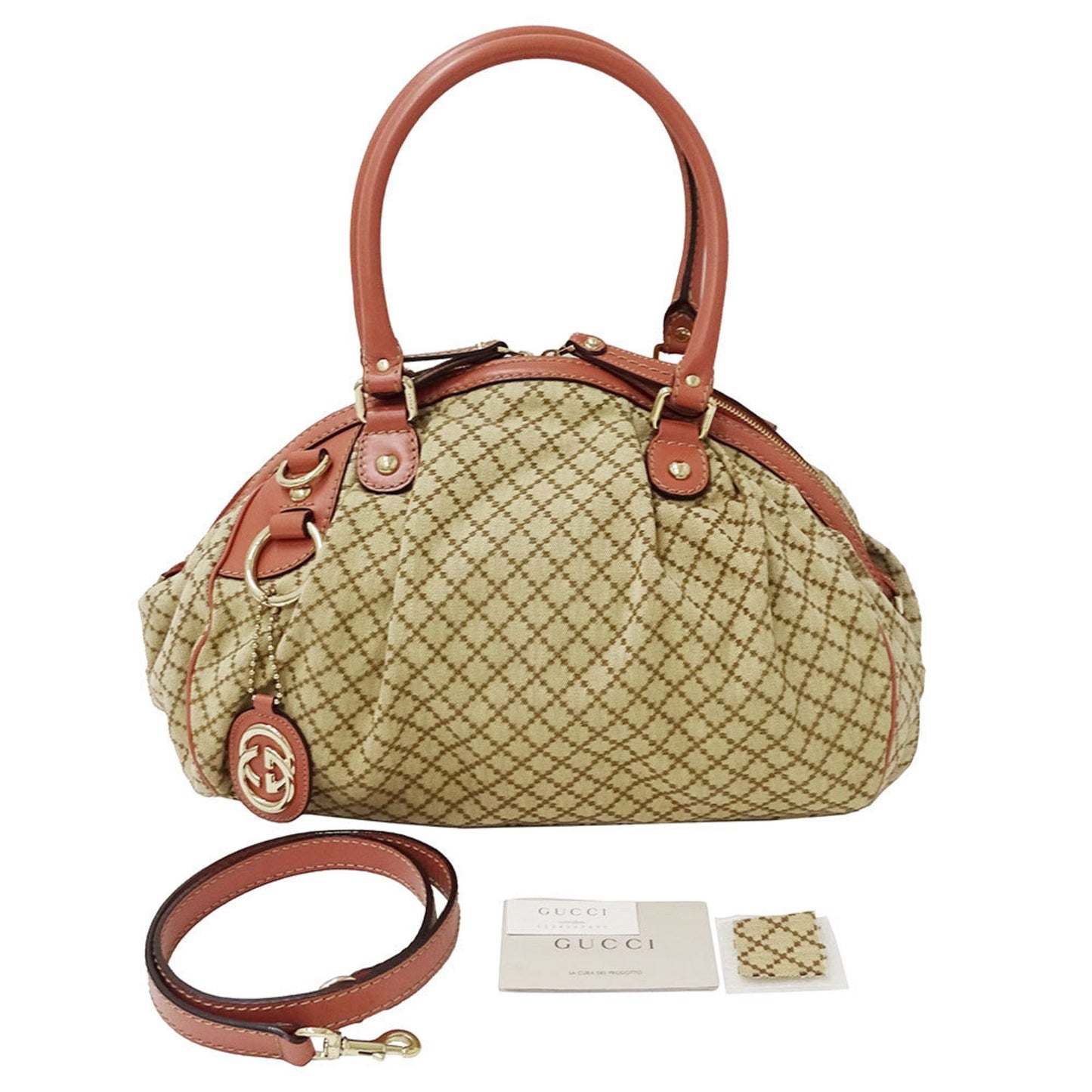 Gucci Beige Pink Canvas Leather Handbag Shoulder Bag ( )