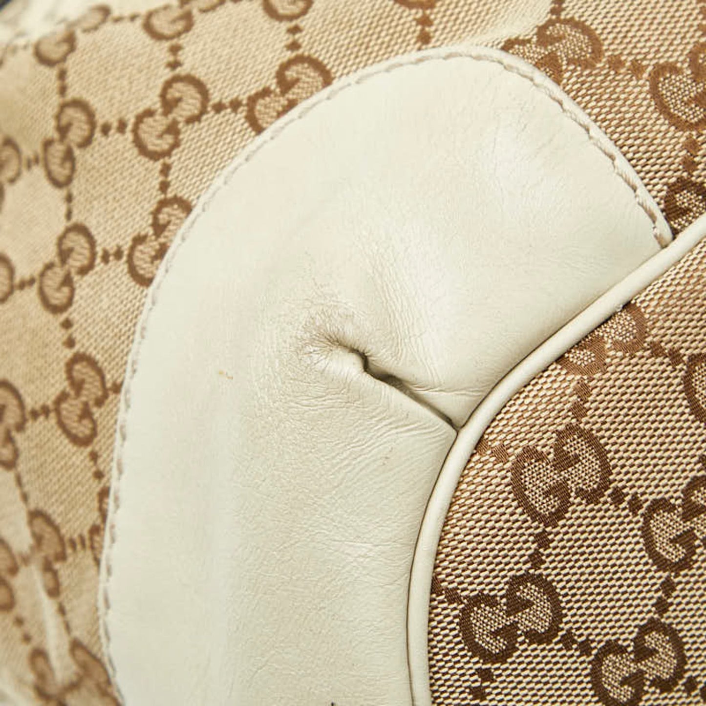 Gucci Beige Brown Canvas Leather Shoulder Bag Tote Bag ( )