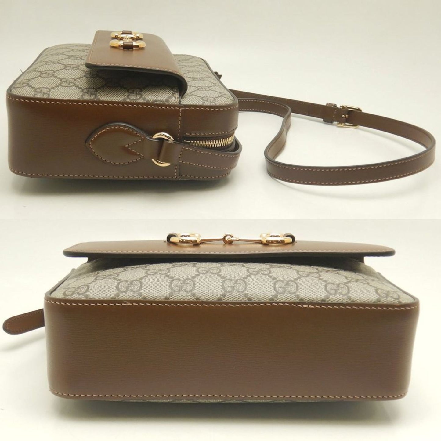 Gucci Horsebit Beige Brown Gg Supreme Leather Shoulder Bag ( )