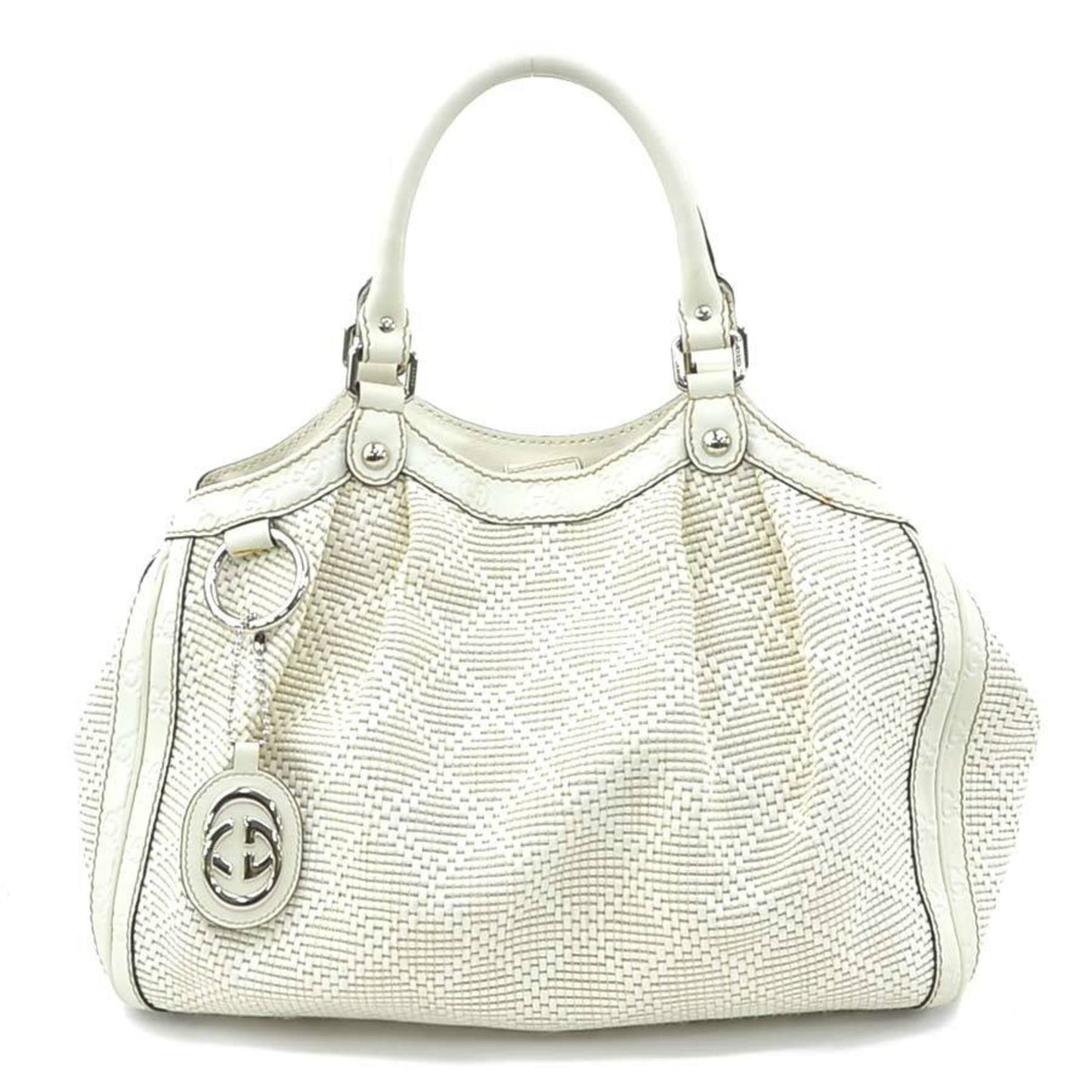 Gucci Ivory Leather Nylon Handbag ( )