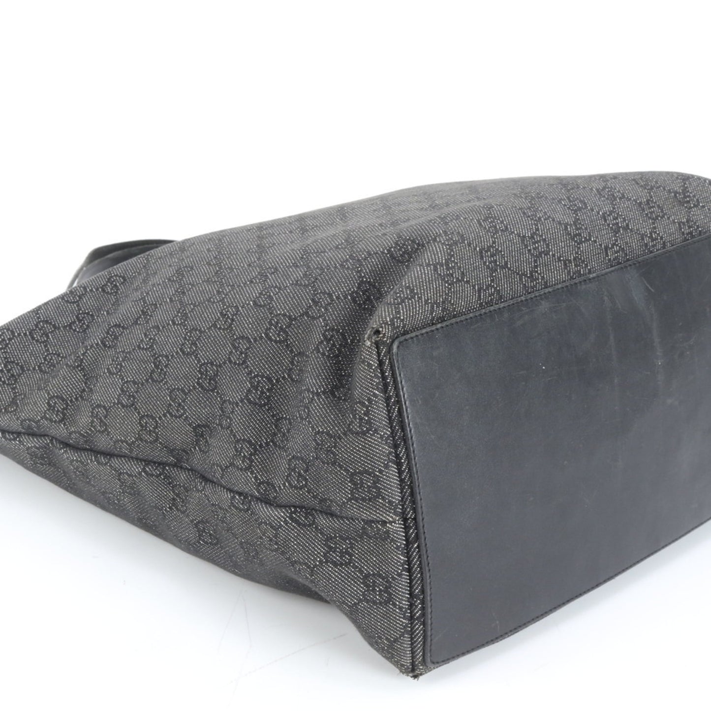 Gucci Black Leather Canvas Tote Bag ( )