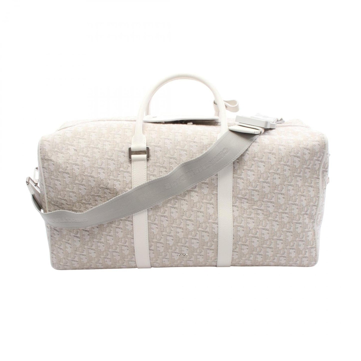 Christian Dior Beige White Canvas Leather Boston Bag ()