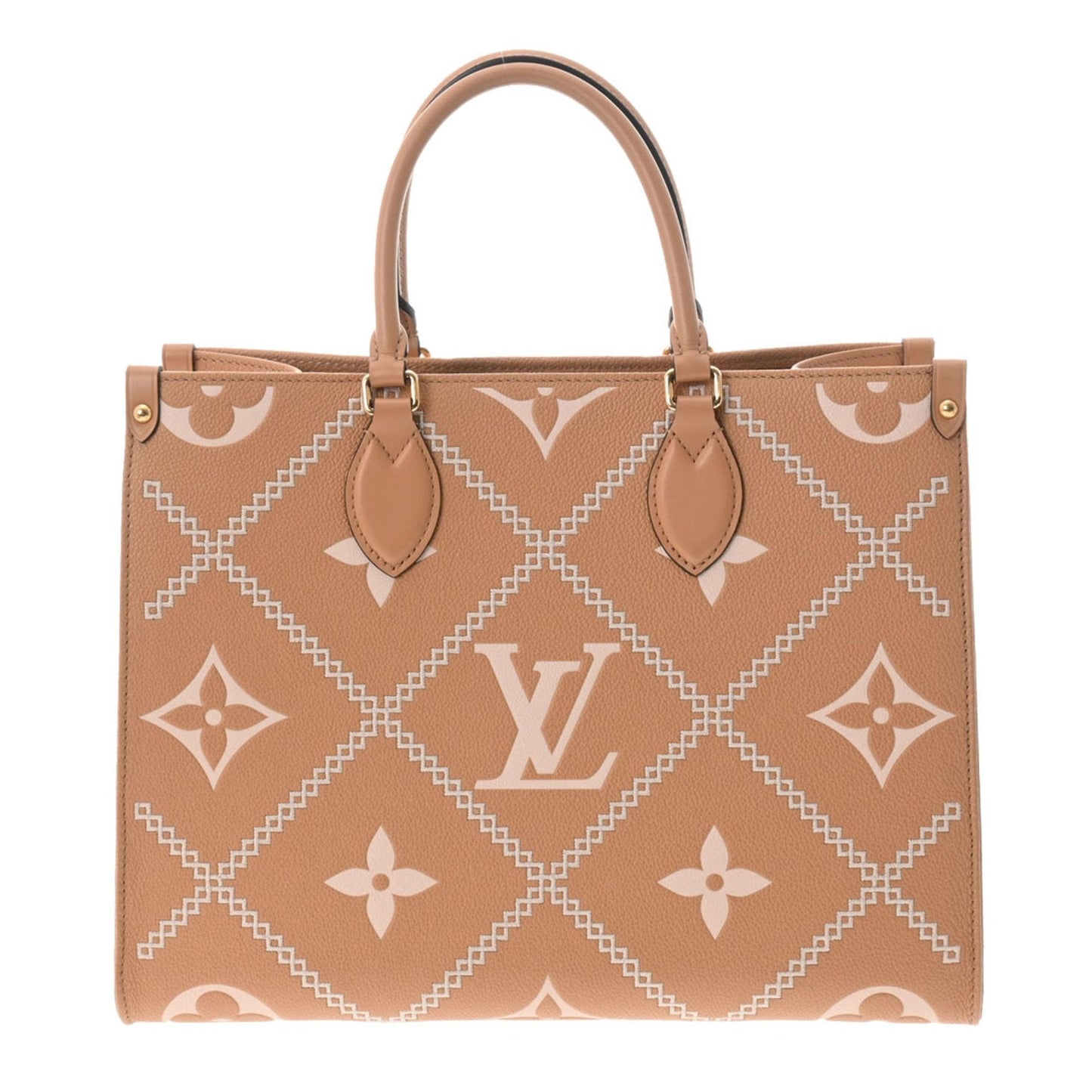 LOUIS VUITTON Monogram Empreinte Broderie On the Go MM Beige M46015 Women's Leather Bag