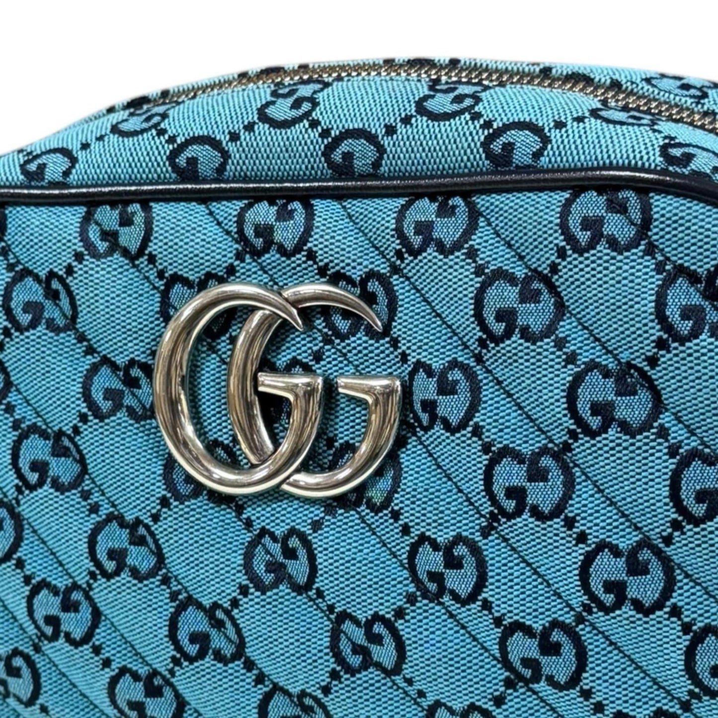 Gucci Gg Marmont Blue Navy Canvas Leather Shoulder Bag ( )