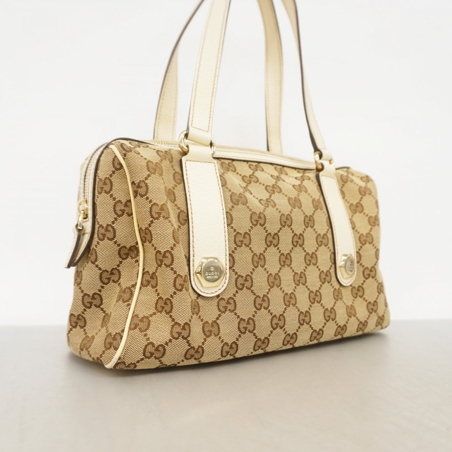 Gucci Beige Brown Canvas Handbag ( )