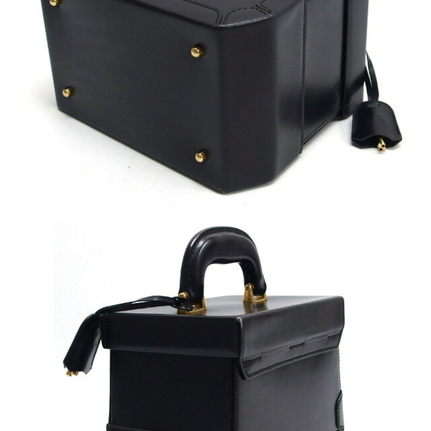 Gucci Black Leather Handbag Vanity Bag ( )