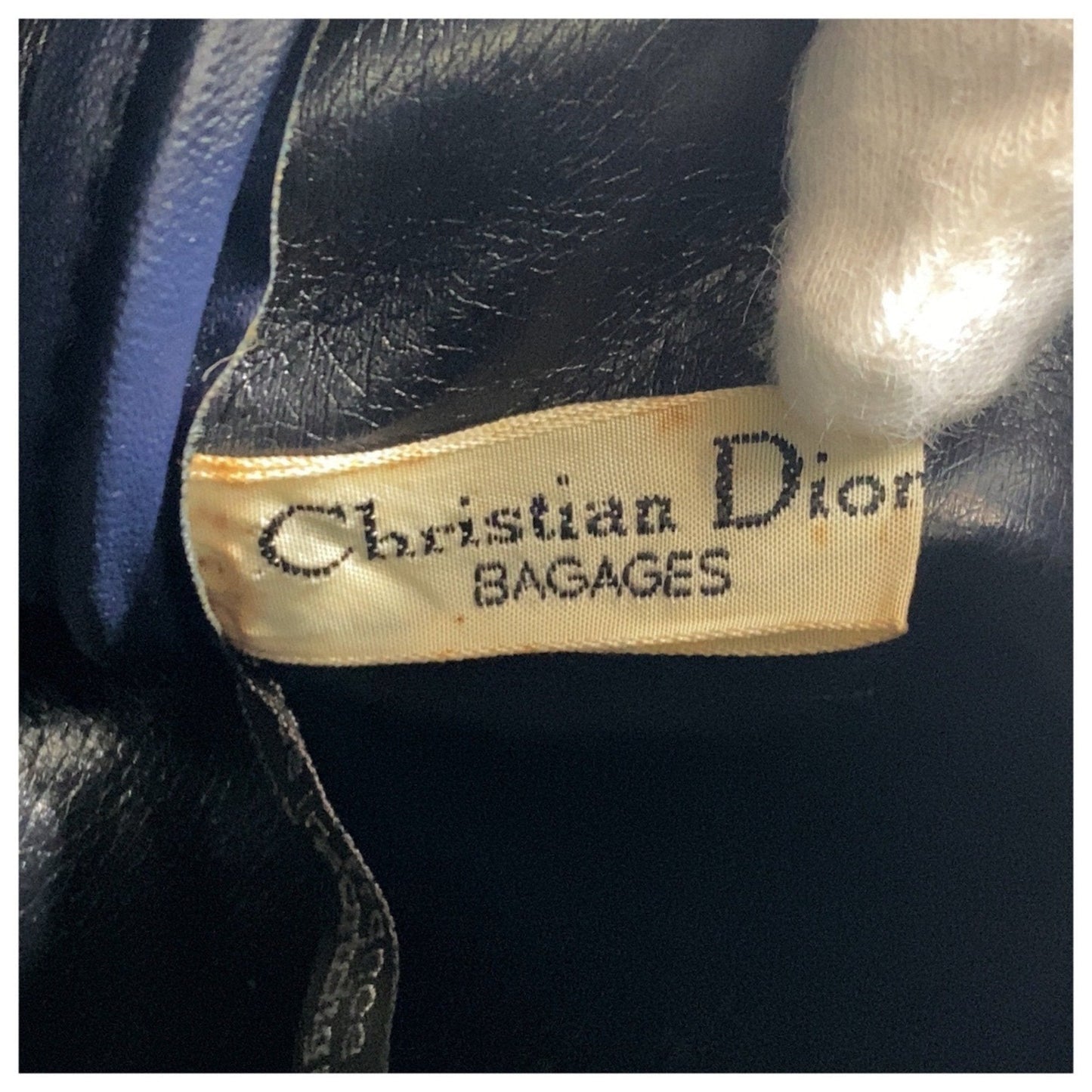 Christian Dior Trotter Beige Navy Canvas Leather Boston Bag Handbag ()