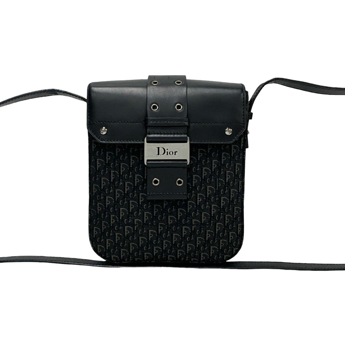 Christian Dior Black Leather Canvas Shoulder Bag ()