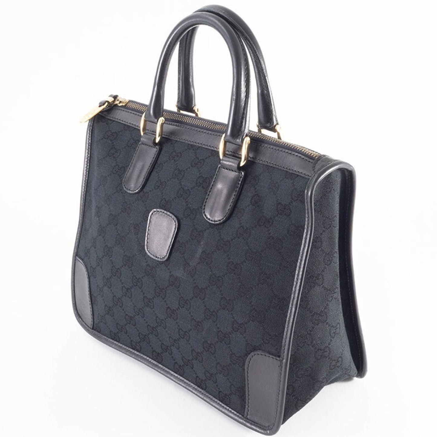 Gucci Black Gg Canvas Leather Handbag ( )