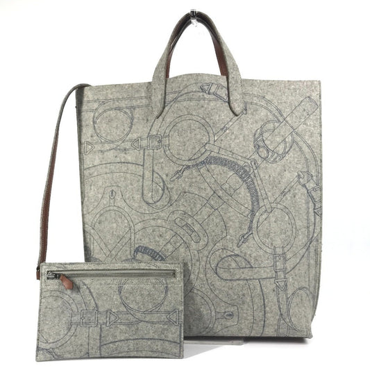 Hermes Karimi Brown Gray Felt Leather Shoulder Bag Tote Bag ( )