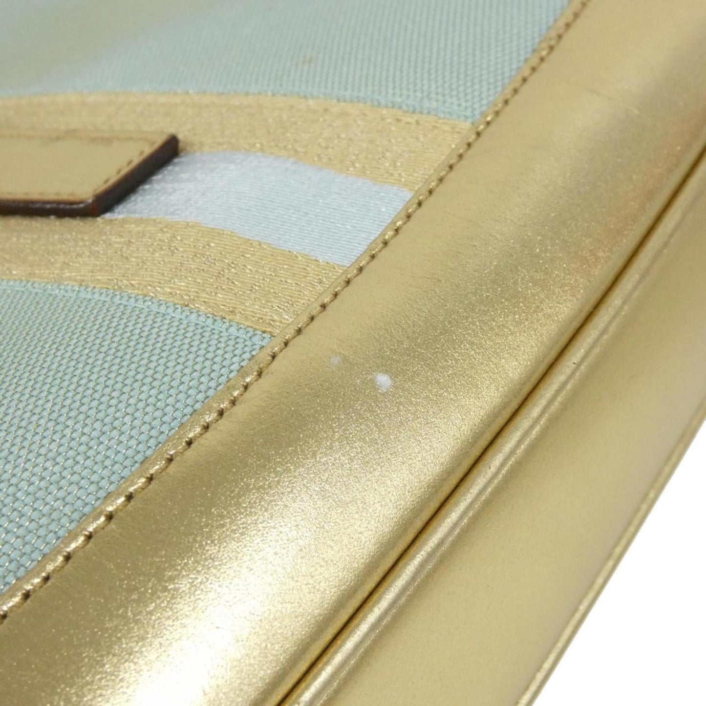 Gucci Gold Light Blue Canvas Leather Shoulder Bag ( )