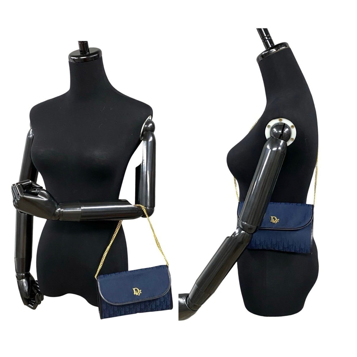 Christian Dior Navy Canvas Leather Shoulder Bag ()