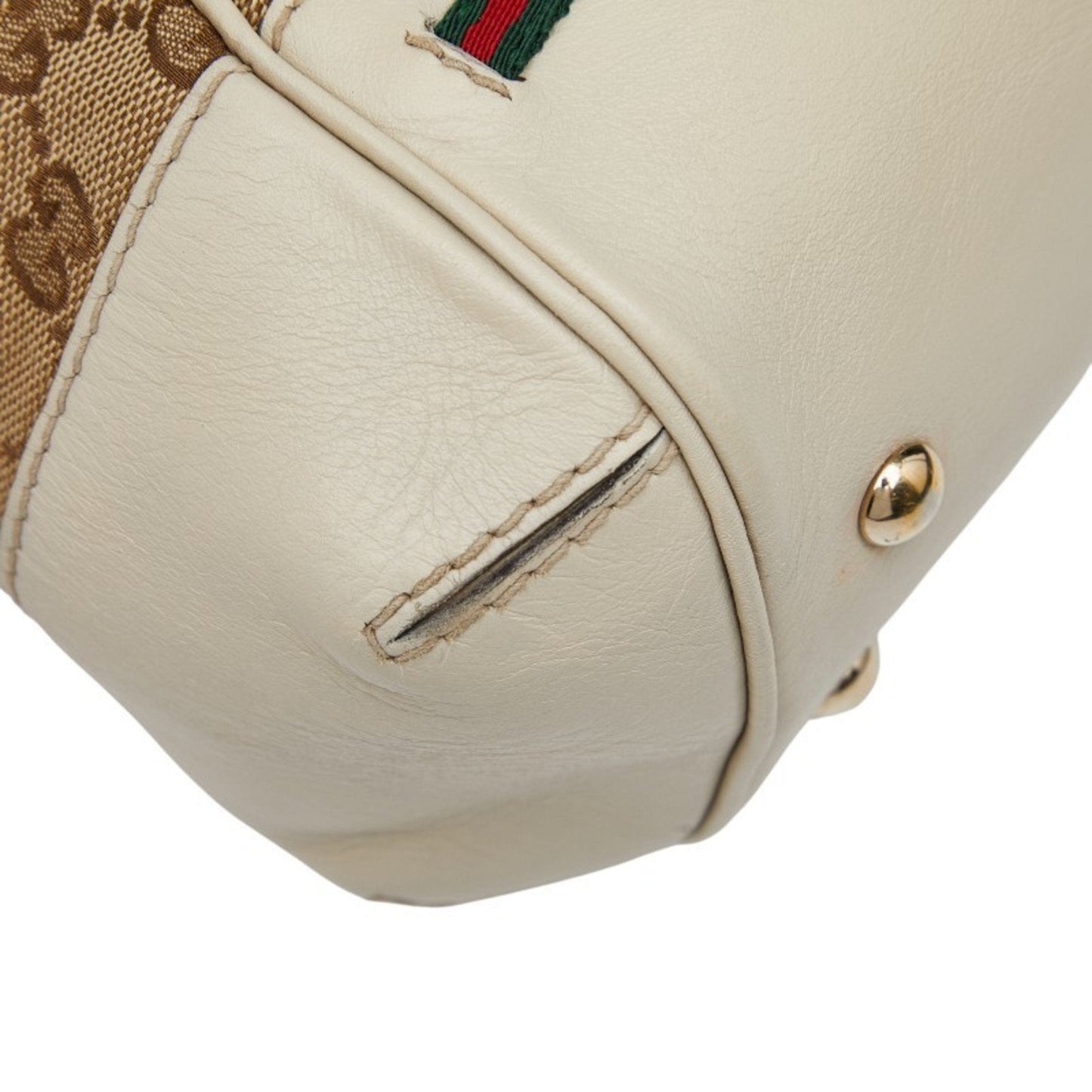 Gucci Beige Ivory Canvas Leather Shoulder Bag Tote Bag ( )