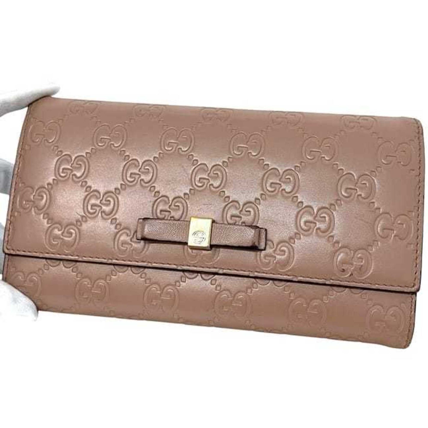 Gucci Beige Pink Leather Long Wallet (Bi-Fold) ( )
