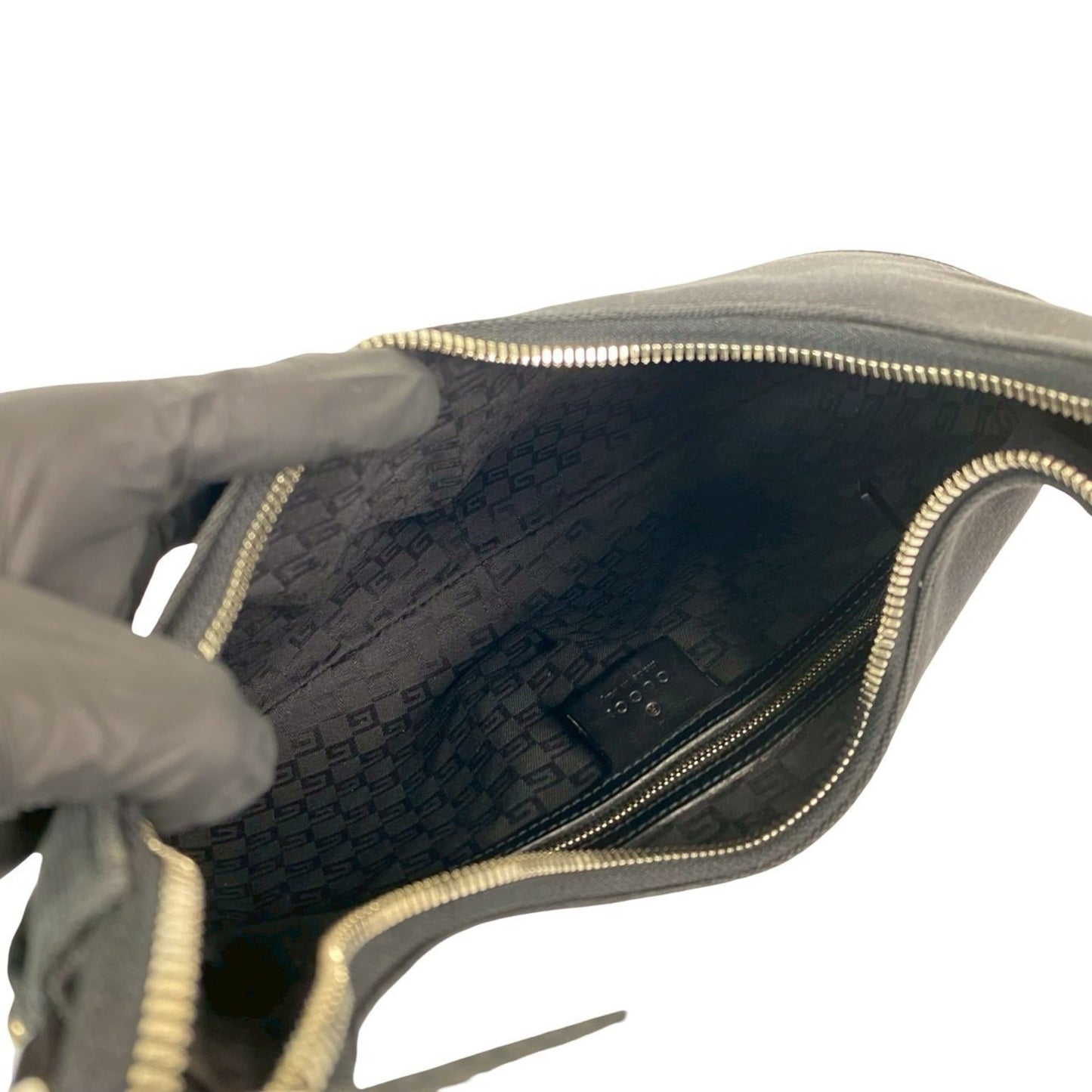 Gucci Black Leather Canvas Handbag Shoulder Bag ( )