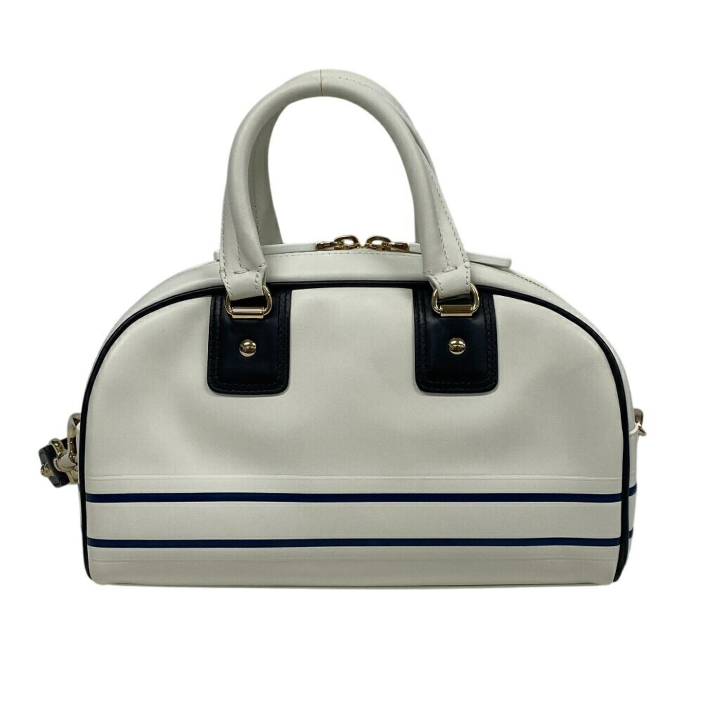 Christian Dior Navy White Leather Handbag ()