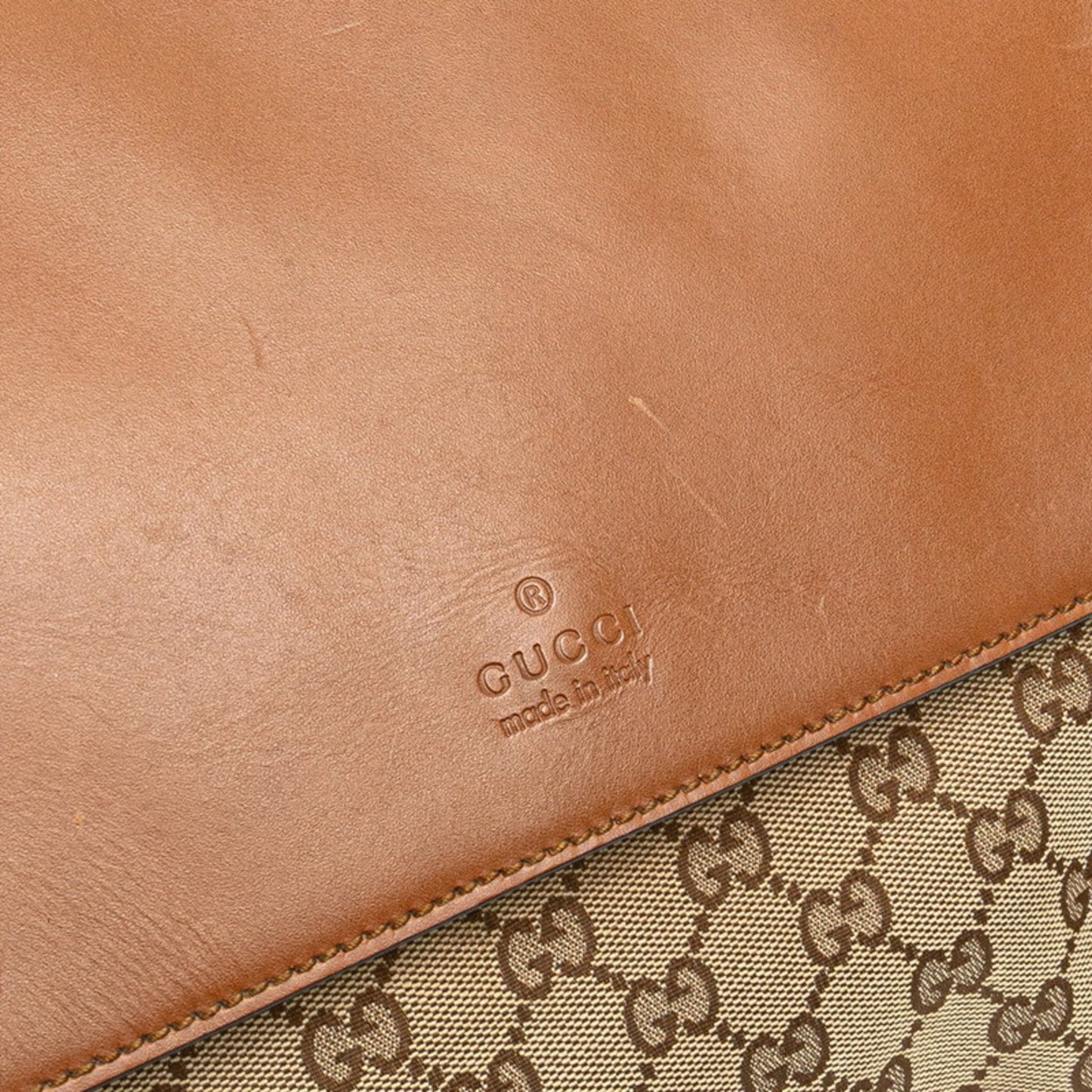 Gucci Beige Brown Canvas Leather Shoulder Bag ( )