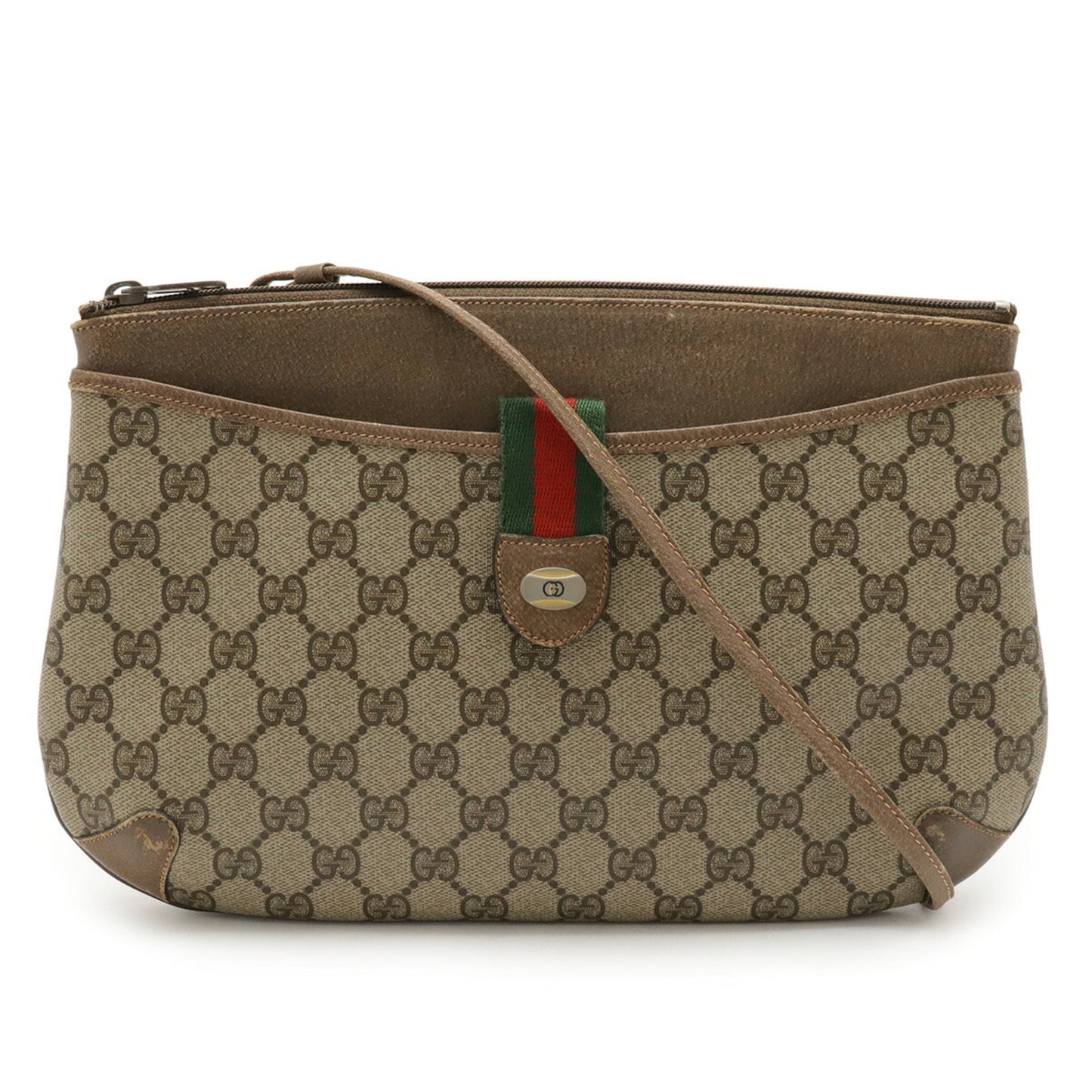 Gucci Gg Plus Beige Coated Canvas Leather Clutch Bag Pochette Shoulder Bag ( )