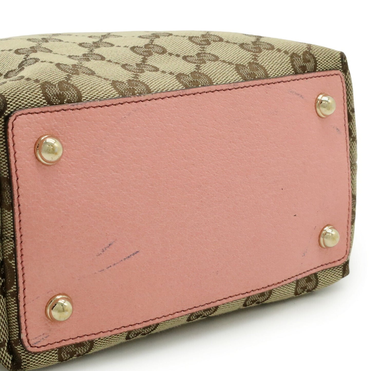 Gucci Beige Khaki Pink Canvas Leather Shoulder Bag Tote Bag ( )
