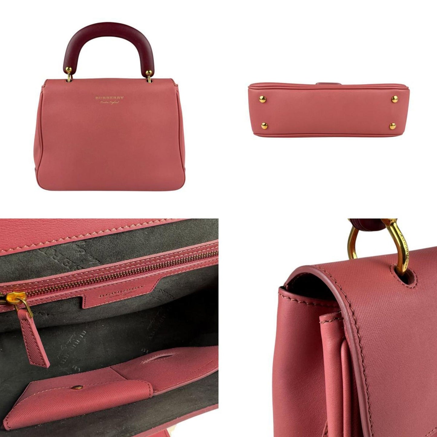 Burberry Burgundy Pink Leather Handbag Shoulder Bag ( )