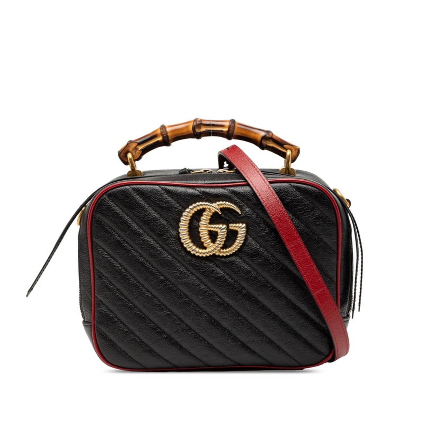 Gucci Black Red Color Leather Handbag Shoulder Bag ( )