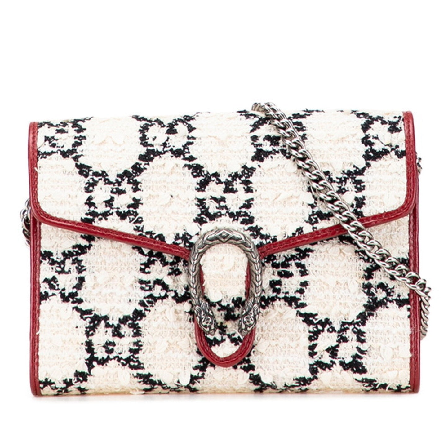 Gucci Red Color White Tweed Leather Shoulder Bag ( )