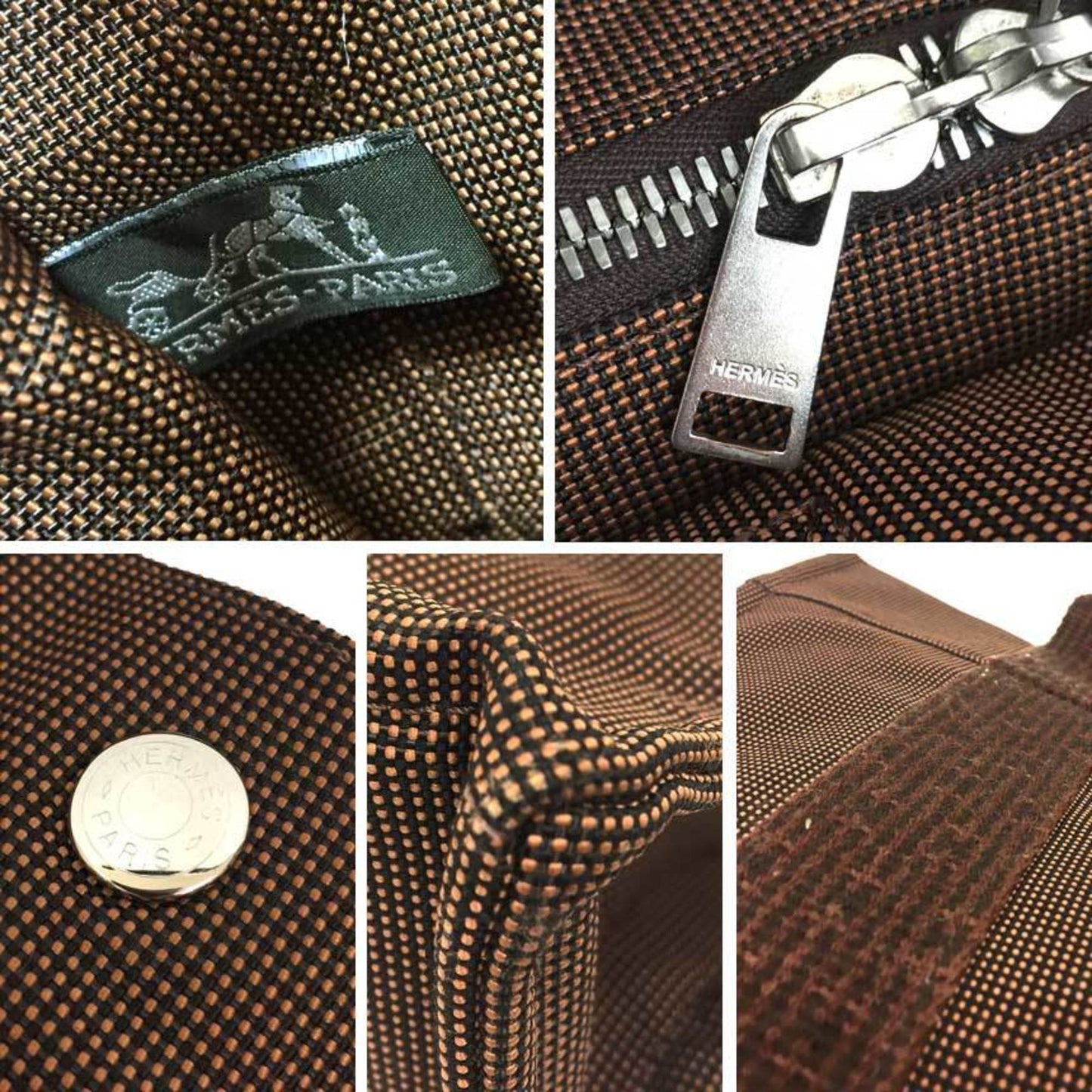 Hermes Brown Nylon Canvas Tote Bag ( )