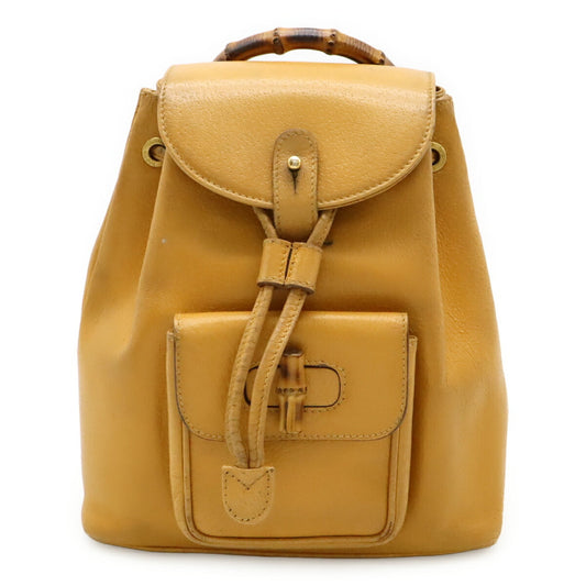 Gucci Beige Light Brown Bamboo Leather Backpack Shoulder Bag ( )