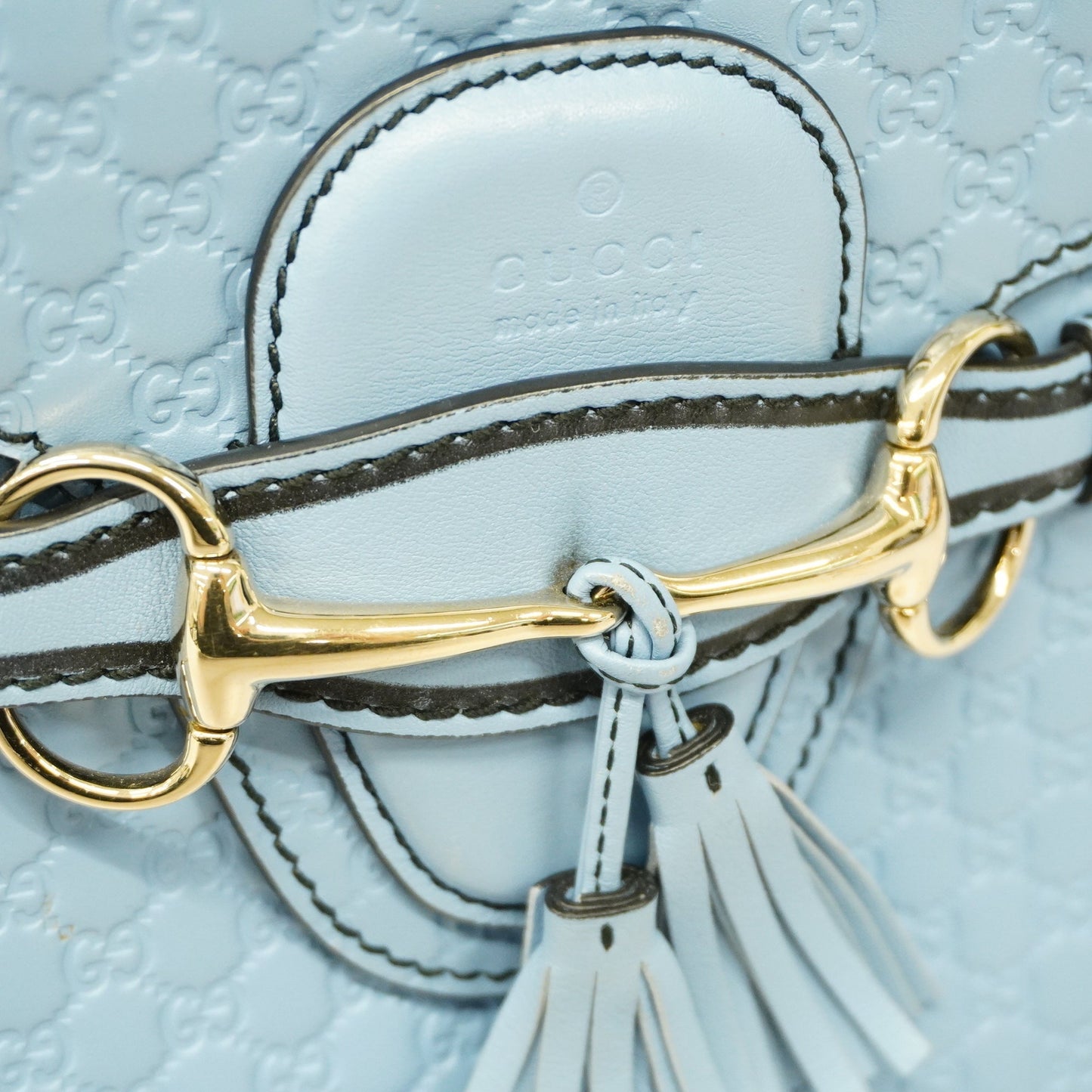 GUCCI Auth  Micro GG Emily 449635 Women's Leather Shoulder Bag Light Blue