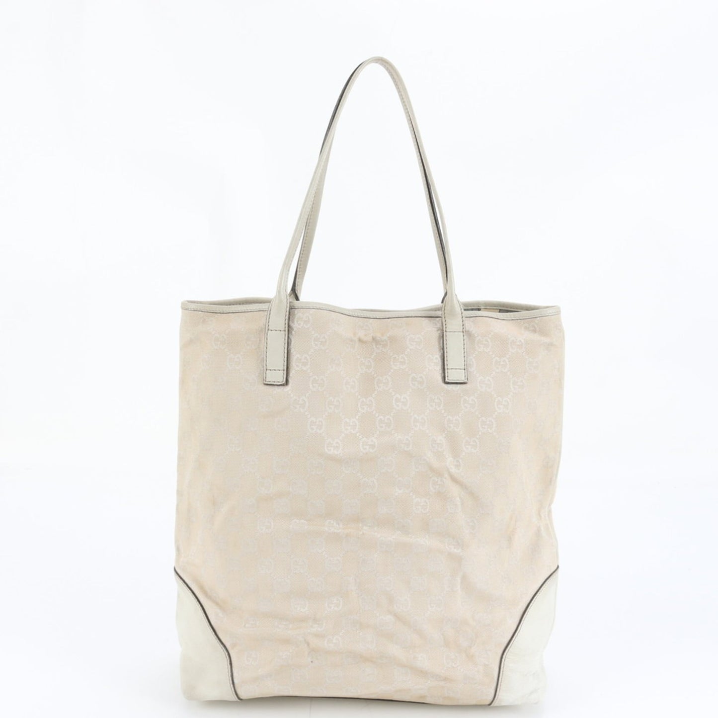 Gucci Beige Leather Canvas Tote Bag ( )