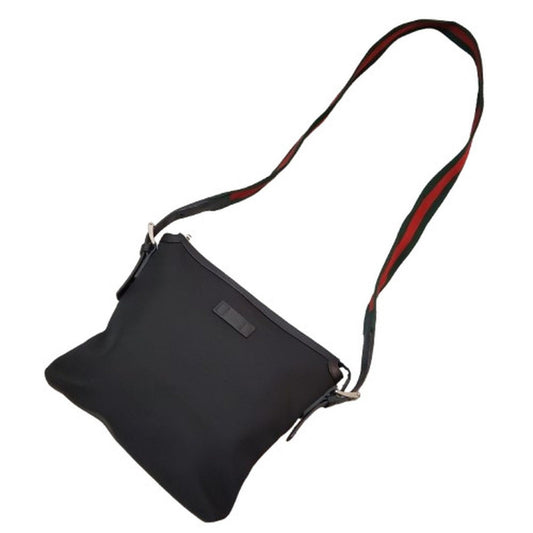 Gucci Sherry Line Black Canvas Leather Shoulder Bag ( )