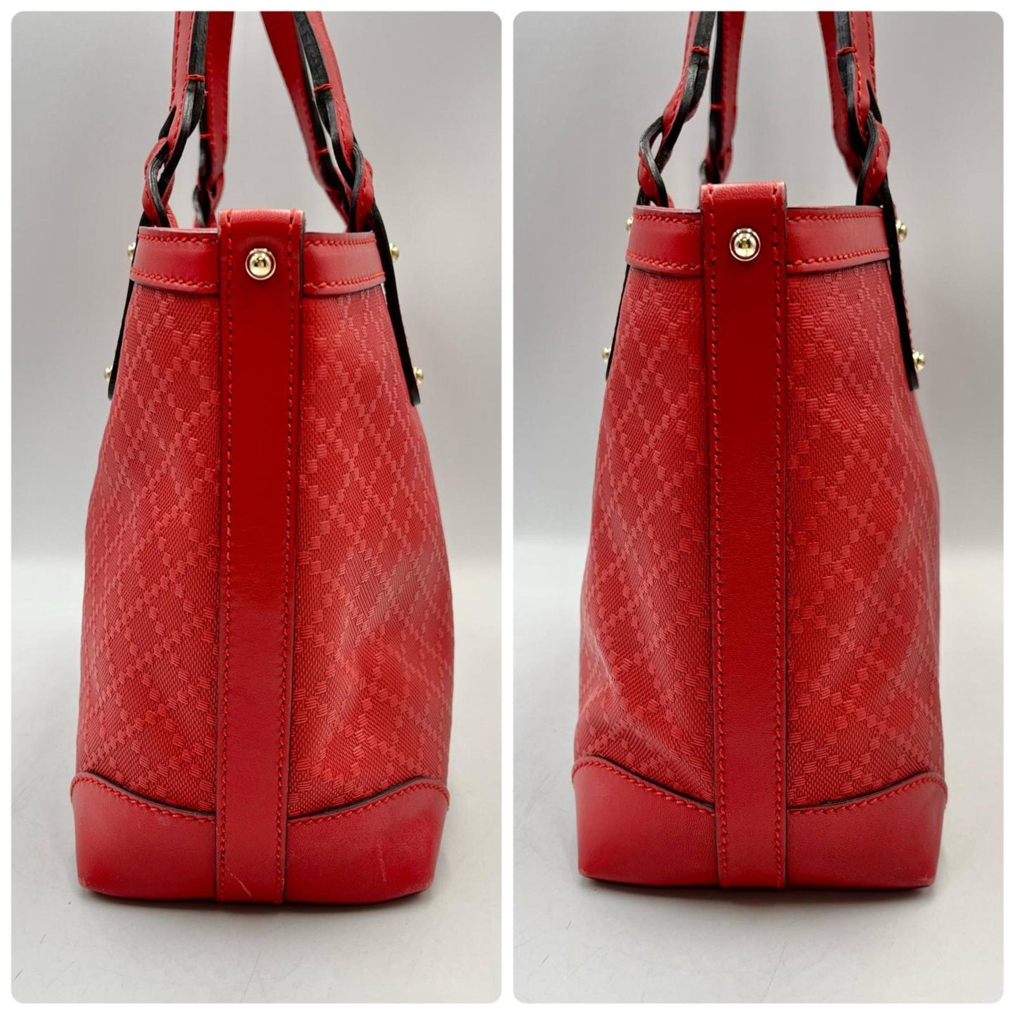 Gucci Red Color Leather Pouch Tote Bag ( )
