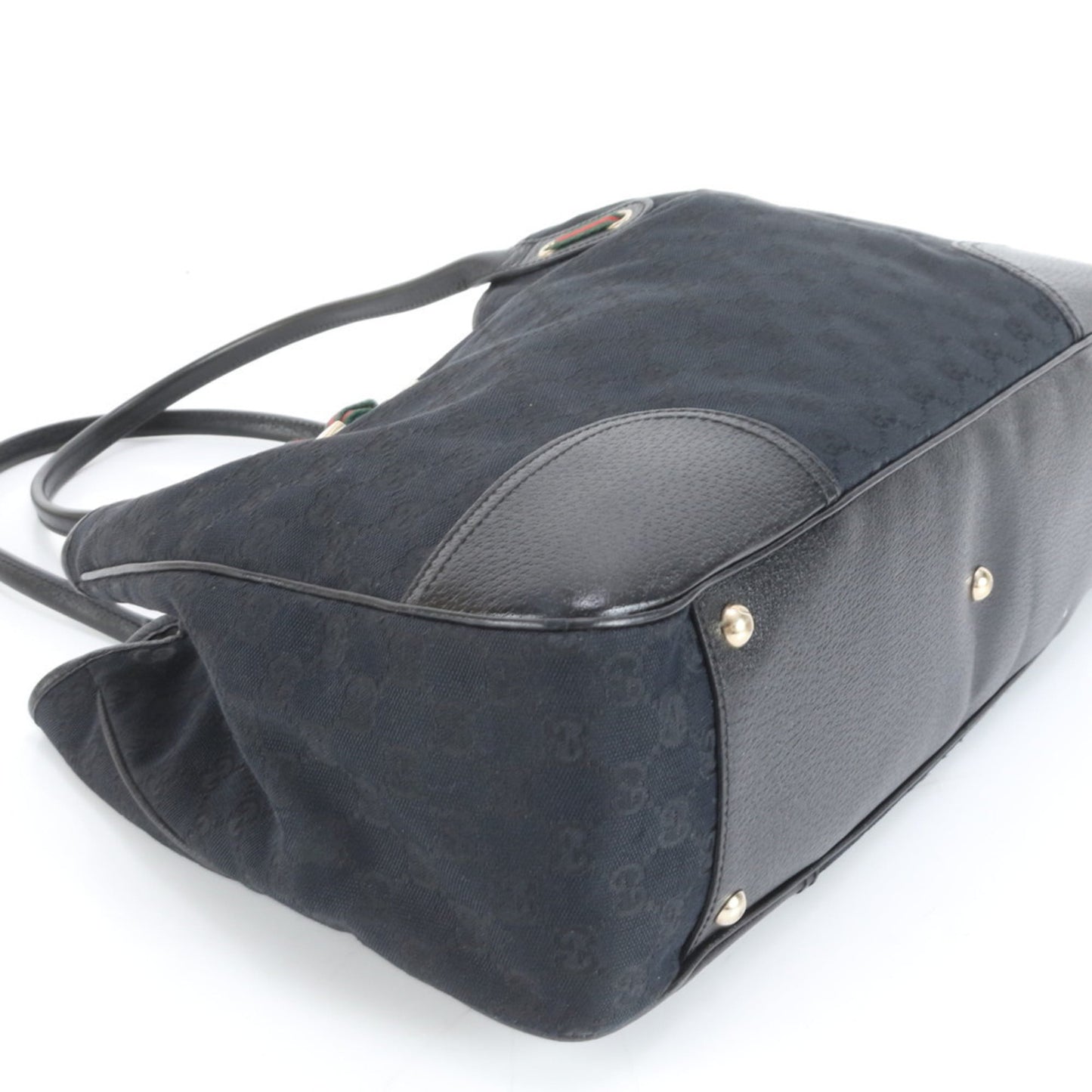 Gucci Black Leather Canvas Tote Bag ( )