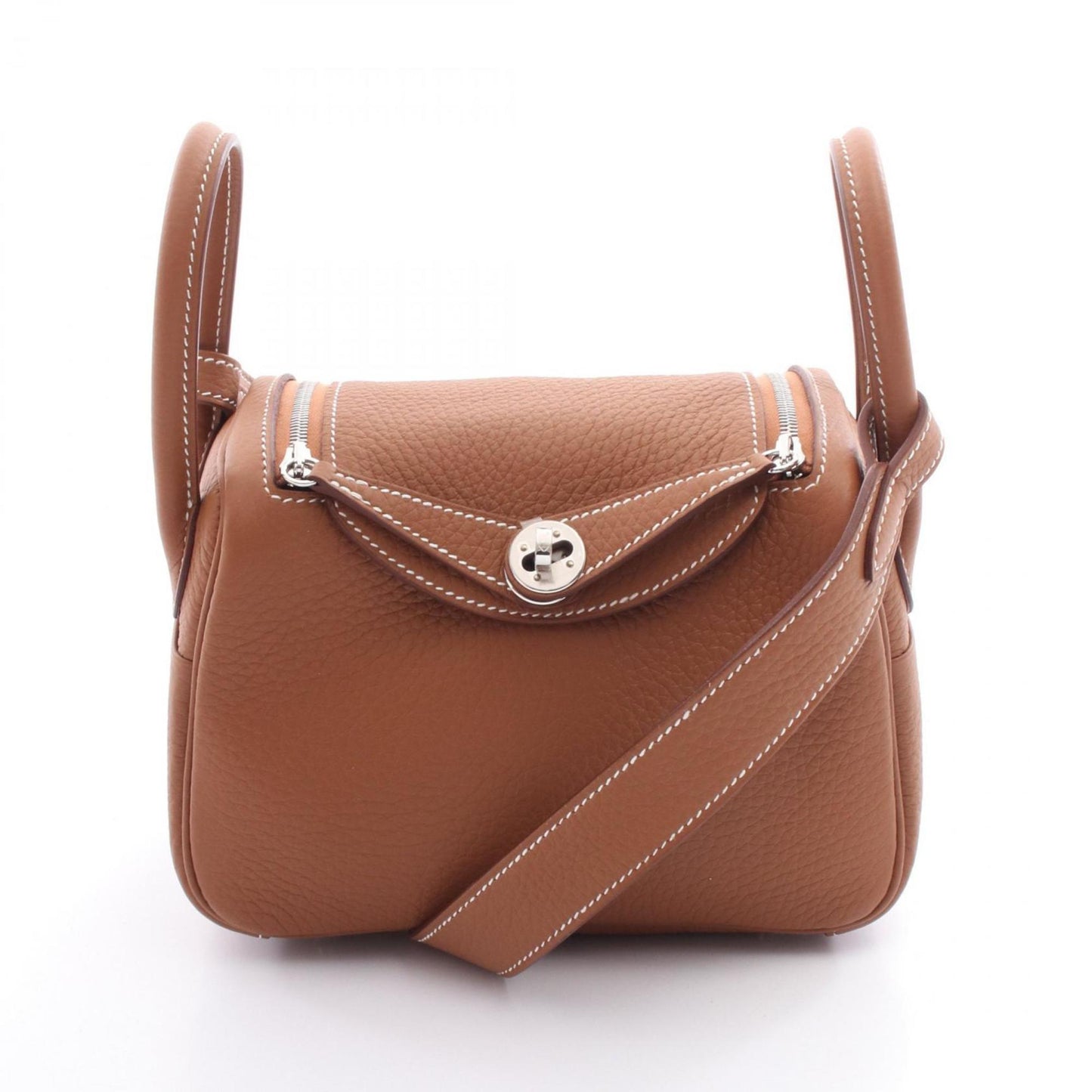 Hermes Lindy Brown Gold Taurillon Clemence Leather Shoulder Bag ( )