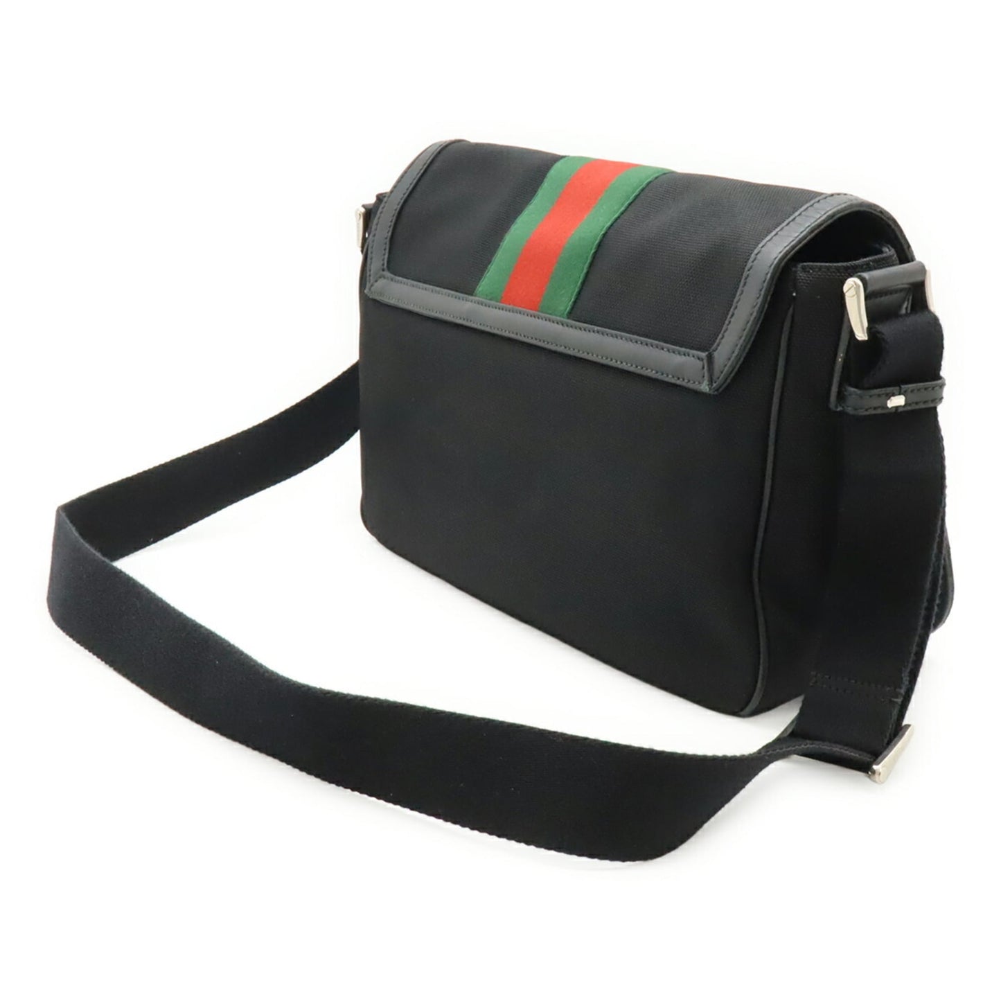 Gucci Sherry Line Black Green Red Color Nylon Canvas Shoulder Bag ( )
