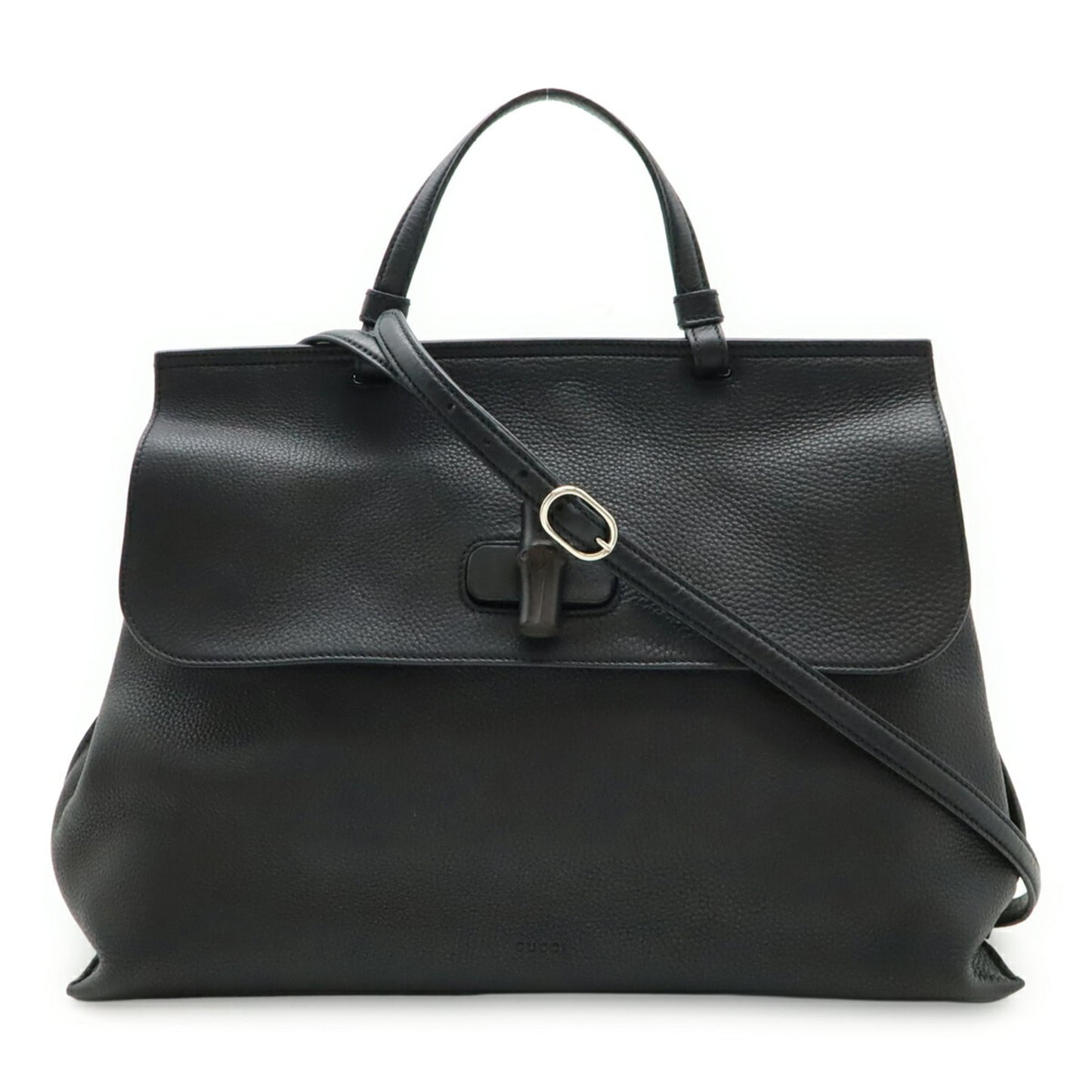 Gucci Black Bamboo Leather Handbag Shoulder Bag ( )