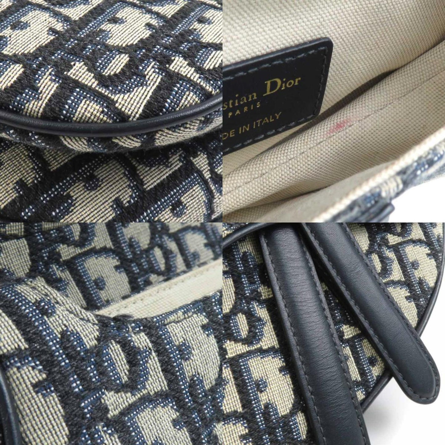 Christian Dior Navy Canvas Handbag Saddle Bag ()