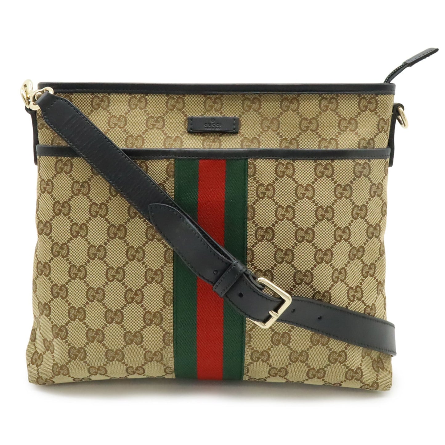 Gucci Gg Canvas Beige Black Green Khaki Red Color Gg Canvas Leather Shoulder Bag ( )